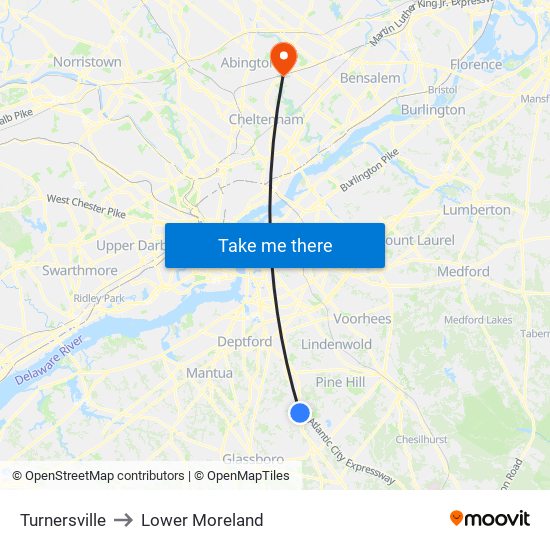 Turnersville to Lower Moreland map