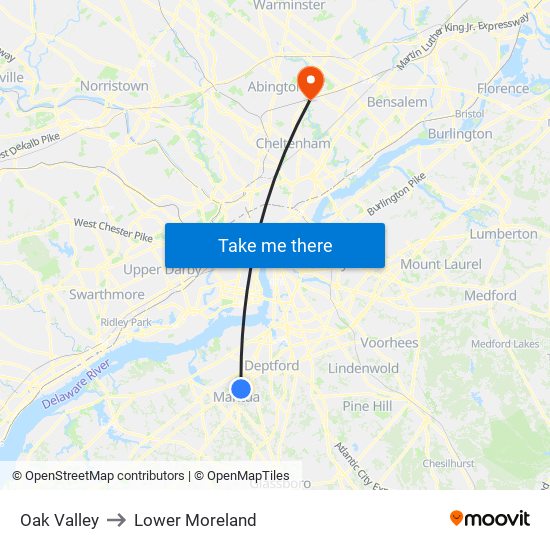 Oak Valley to Lower Moreland map
