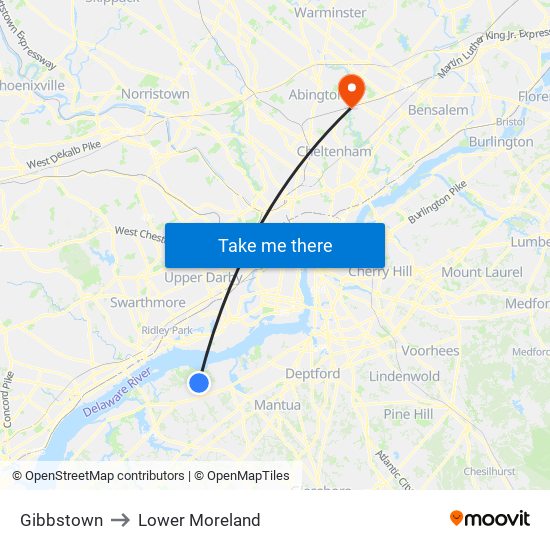 Gibbstown to Lower Moreland map