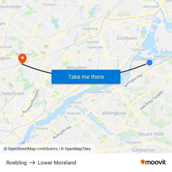 Roebling to Lower Moreland map