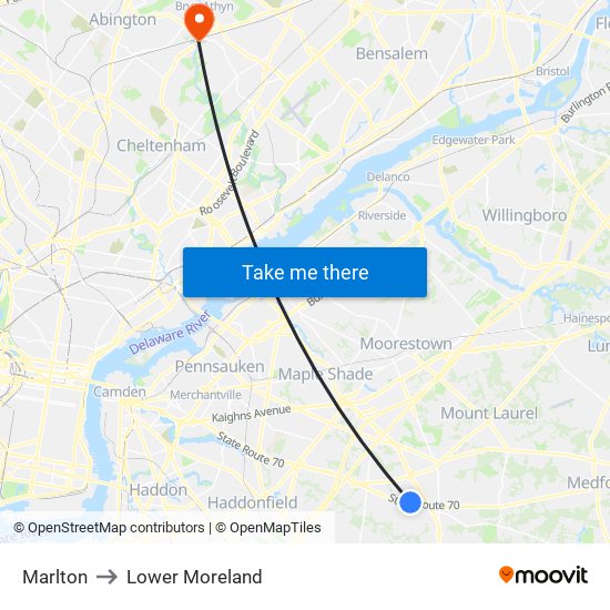 Marlton to Lower Moreland map