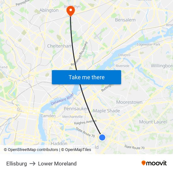 Ellisburg to Lower Moreland map