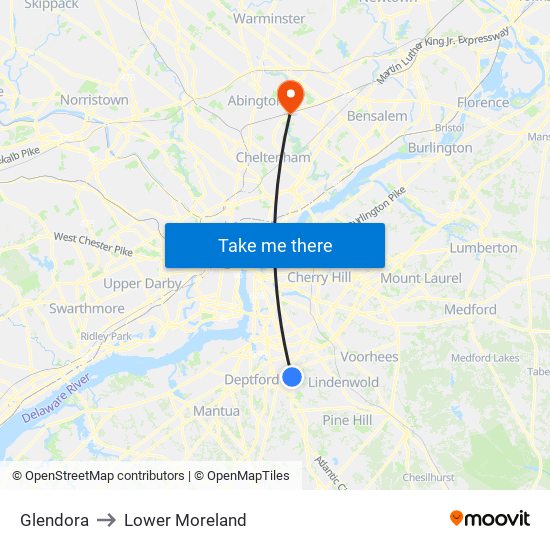 Glendora to Lower Moreland map