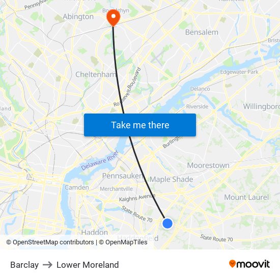 Barclay to Lower Moreland map