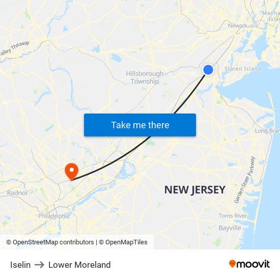 Iselin to Lower Moreland map