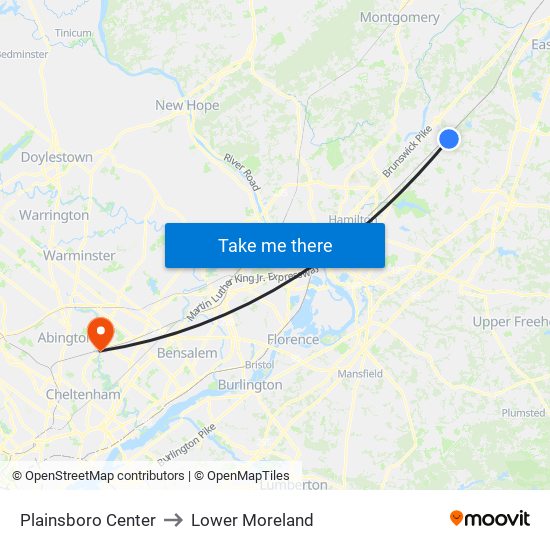 Plainsboro Center to Lower Moreland map