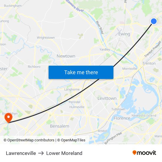 Lawrenceville to Lower Moreland map