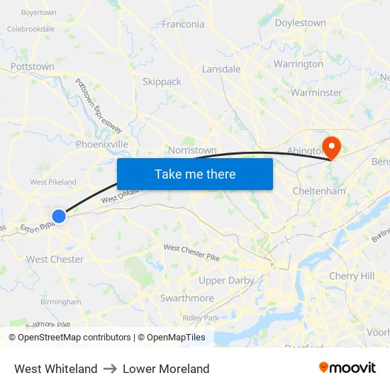 West Whiteland to Lower Moreland map