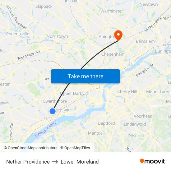 Nether Providence to Lower Moreland map