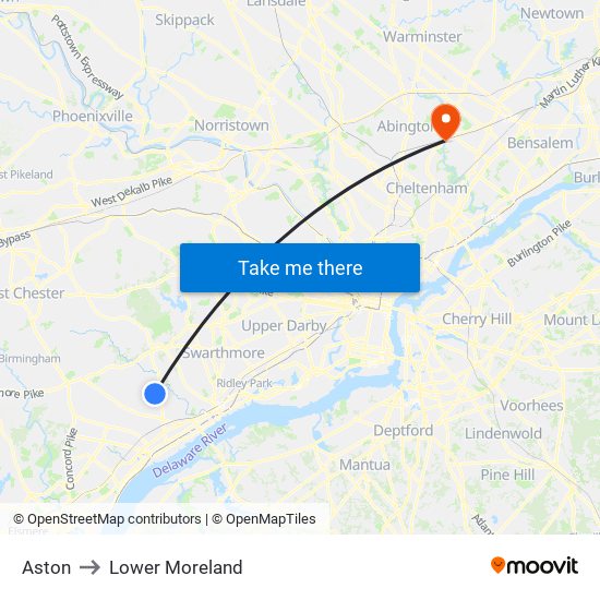 Aston to Lower Moreland map