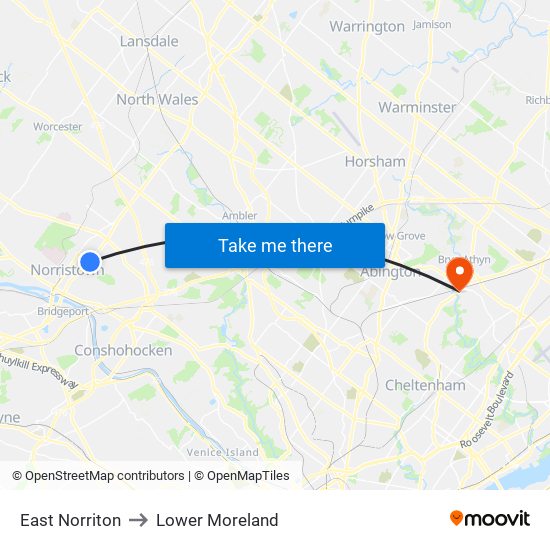 East Norriton to Lower Moreland map