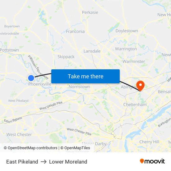 East Pikeland to Lower Moreland map