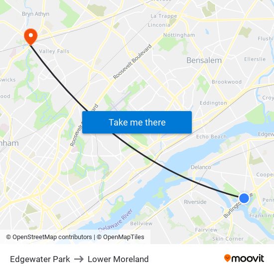 Edgewater Park to Lower Moreland map