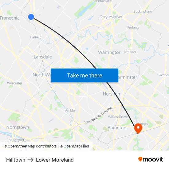 Hilltown to Lower Moreland map
