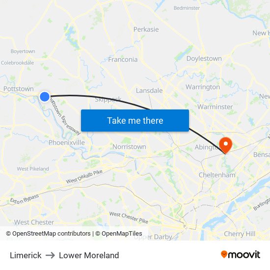 Limerick to Lower Moreland map
