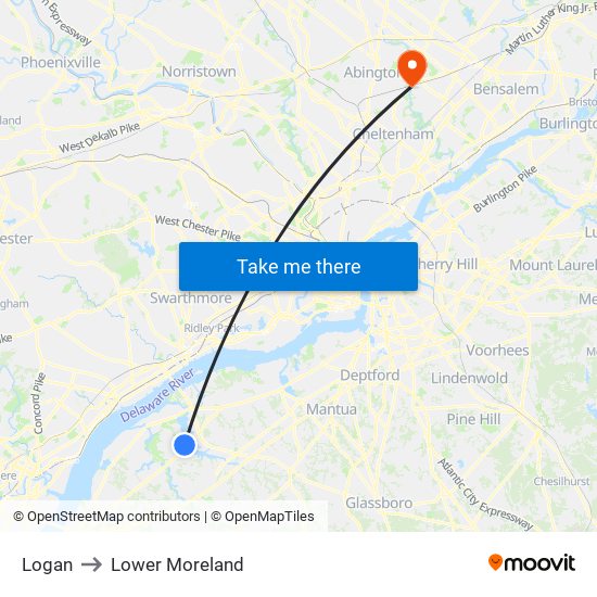 Logan to Lower Moreland map