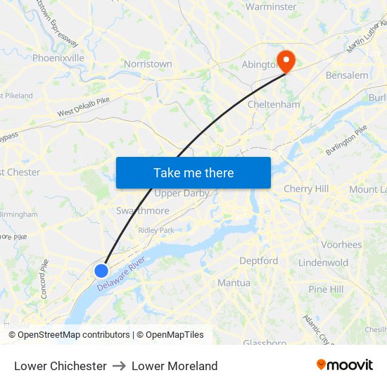 Lower Chichester to Lower Moreland map