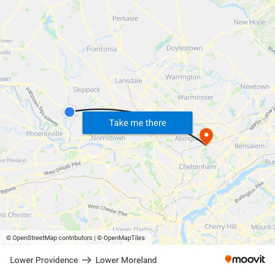 Lower Providence to Lower Moreland map