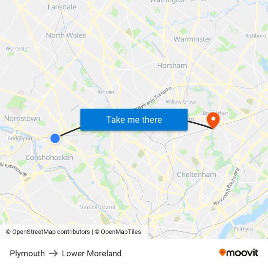 Plymouth to Lower Moreland map