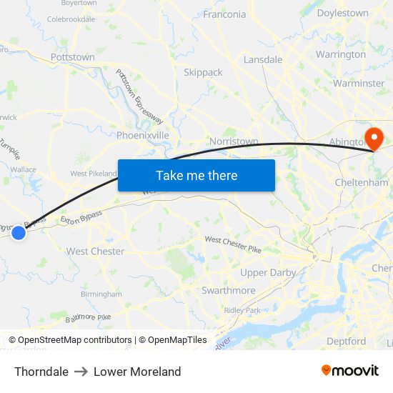 Thorndale to Lower Moreland map