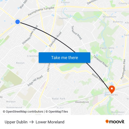 Upper Dublin to Lower Moreland map