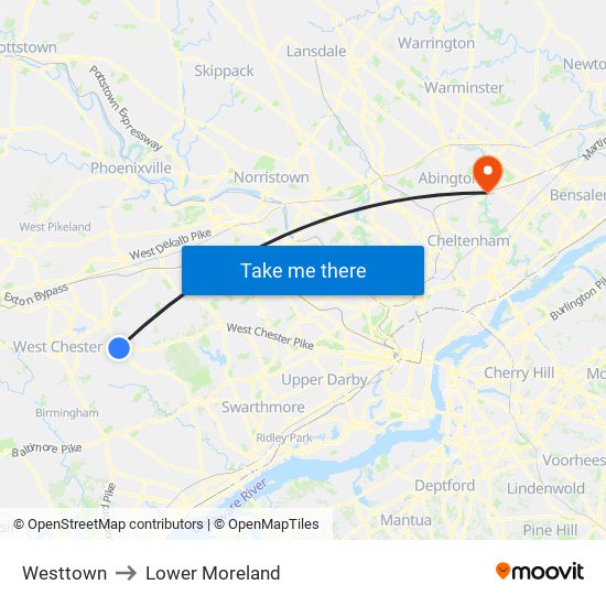 Westtown to Lower Moreland map
