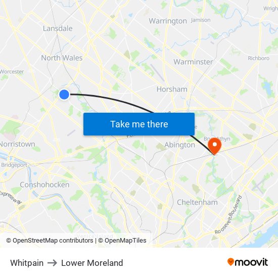 Whitpain to Lower Moreland map