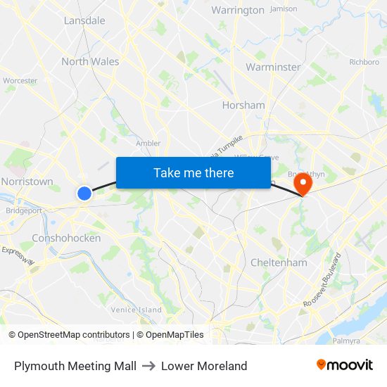 Plymouth Meeting Mall to Lower Moreland map