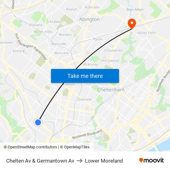 Chelten Av & Germantown Av to Lower Moreland map
