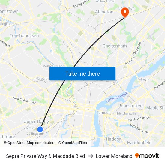 Septa Private Way & Macdade Blvd to Lower Moreland map