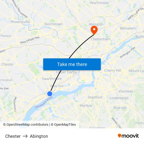 Chester to Abington map