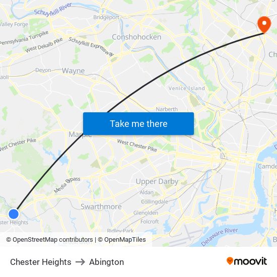 Chester Heights to Abington map