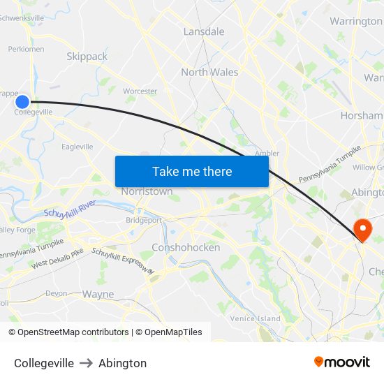 Collegeville to Abington map