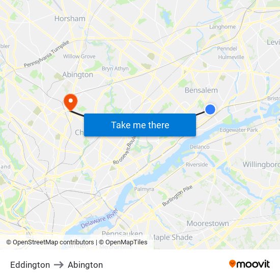 Eddington to Abington map