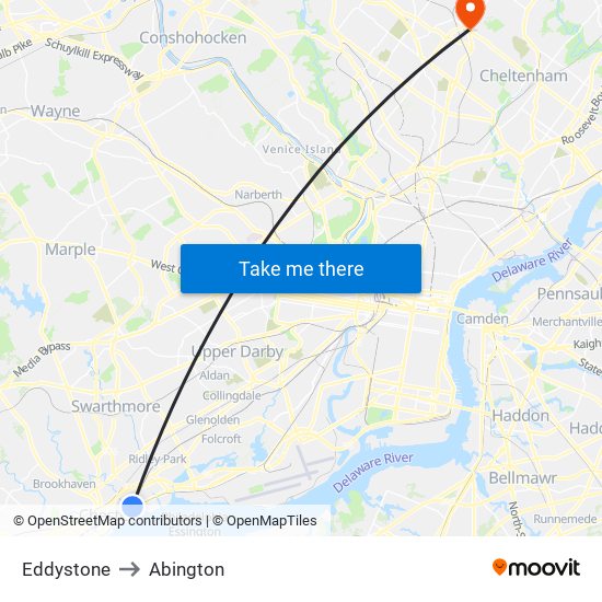 Eddystone to Abington map