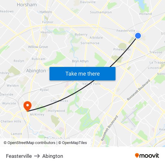 Feasterville to Abington map