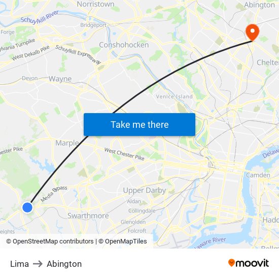 Lima to Abington map