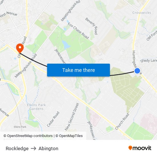 Rockledge to Abington map