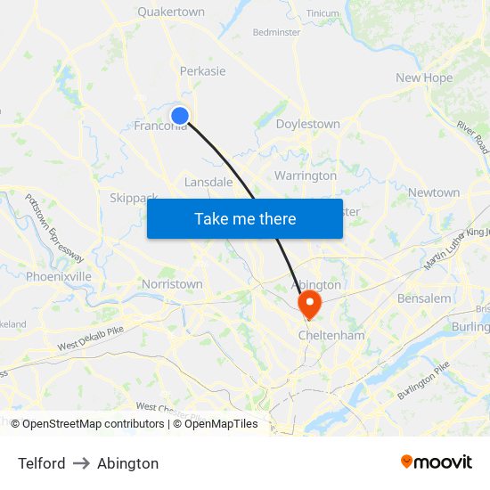 Telford to Abington map