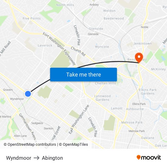 Wyndmoor to Abington map