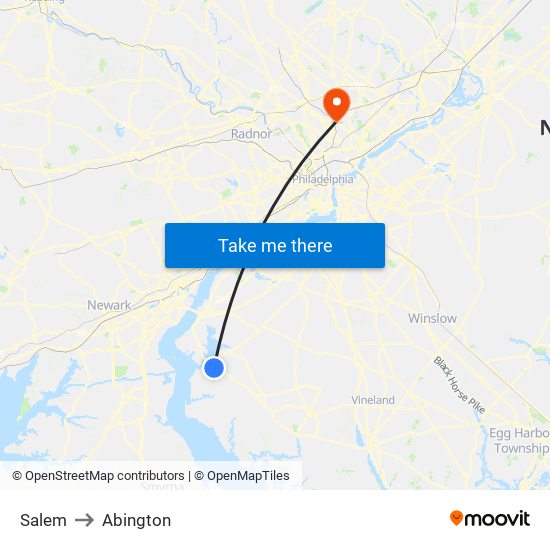 Salem to Abington map