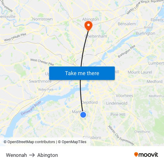 Wenonah to Abington map