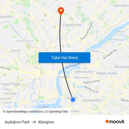 Audubon Park to Abington map