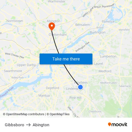 Gibbsboro to Abington map