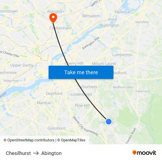 Chesilhurst to Abington map