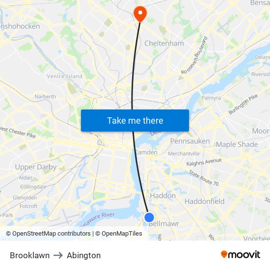 Brooklawn to Abington map