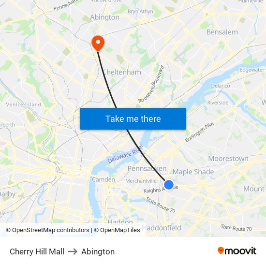 Cherry Hill Mall to Abington map