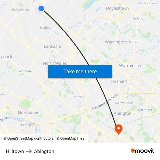 Hilltown to Abington map