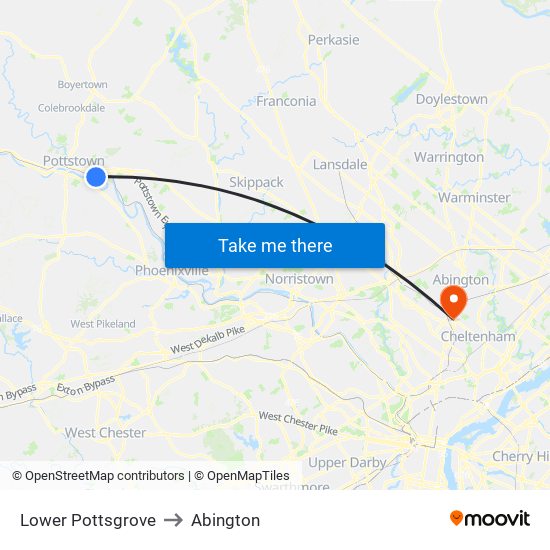 Lower Pottsgrove to Abington map