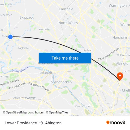 Lower Providence to Abington map
